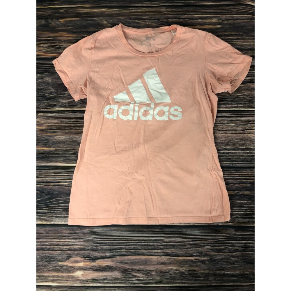Adidas‎ Small Womens Pink Short Sleeve Tee T Shirt Graphic Sports Gym Workout